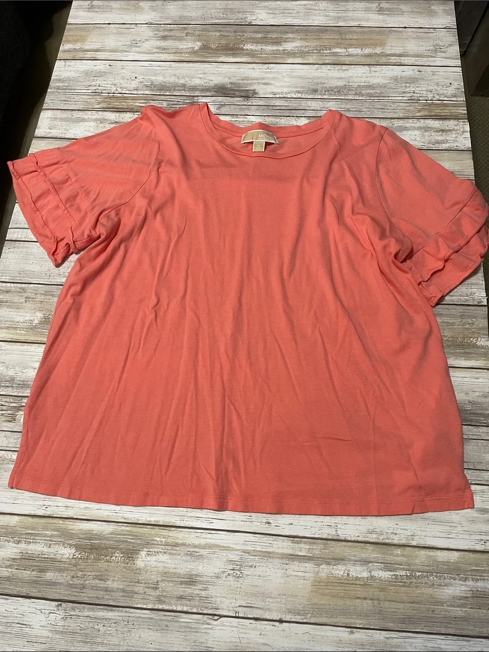 Michael Kors Coral Short Sleeve Ruffle-Sleeve Tee